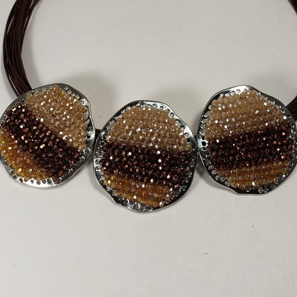 Signature NYC Multi-Strand Brown Cord Necklace Set – Earth-Tone Discs & Earrings - Picture 4 of 9
